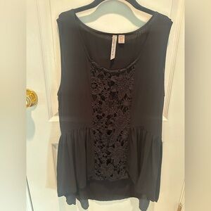 BY DESIGNS WOMENS BLACK LACY DESIGN HIGH LOW X-LARGE TANK BEAUTIFUL